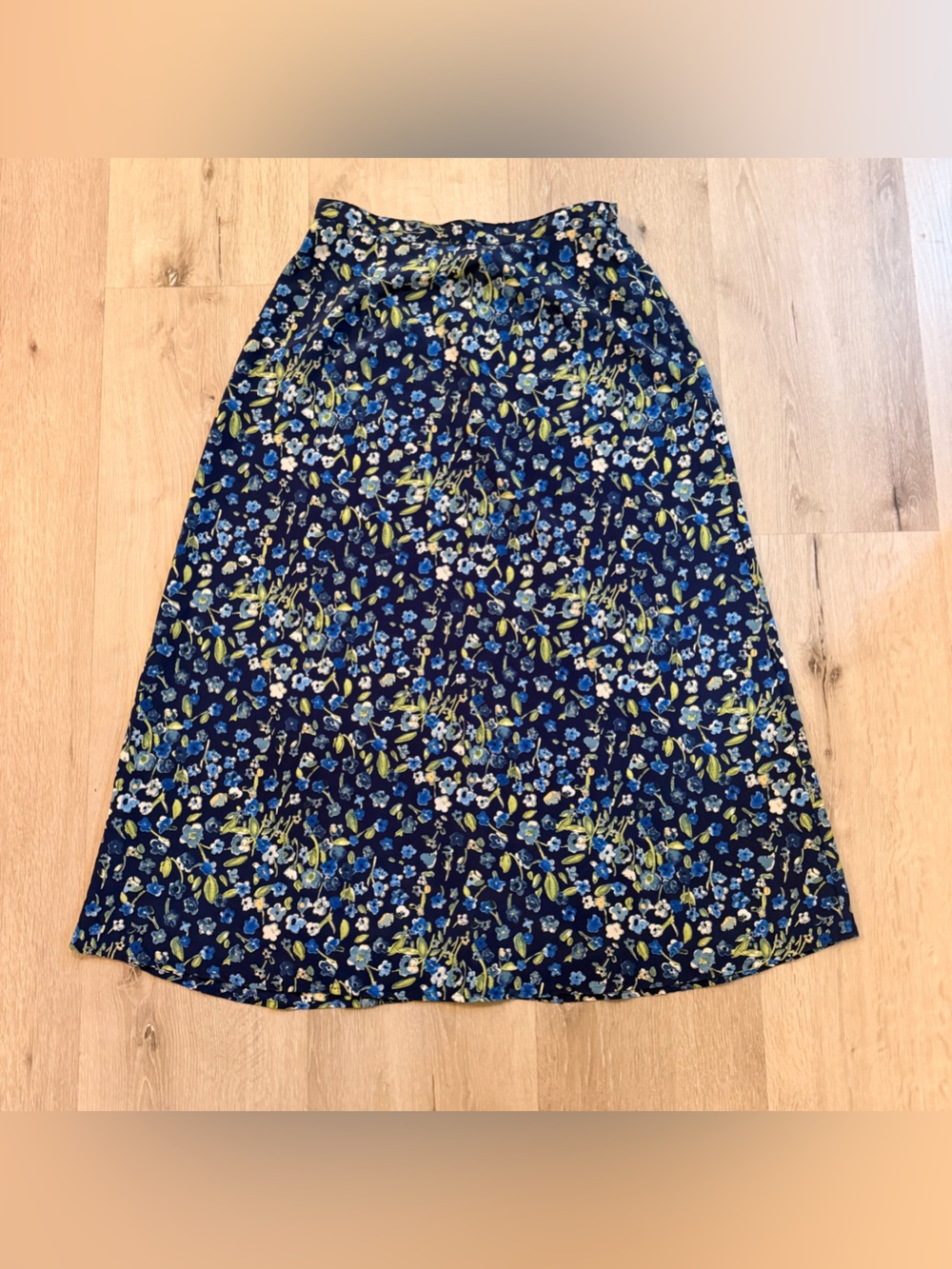 Vintage 90s Laura Gayle Blue Ditsy Floral Midi Skirt Made in USA Small
